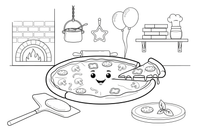 A pizza with mushrooms, peppers and cheese – Delicious Pizza Meal coloring page