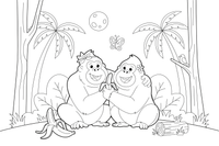 Two gorillas sitting together – Gorilla coloring page
