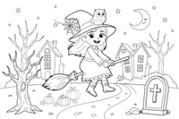 A witch with a little owl on her hat – Witch coloring page