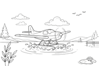 A small seaplane taking off from the water with a splash – Air coloring page