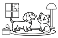 Dachshund and a kitten – Busy Dachshund Dog coloring page