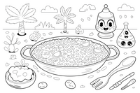 A paella pan full of rice and vegetables (Spain) – World Food Delights coloring page