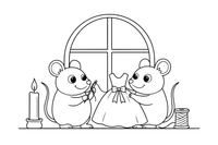 Friendly little mice sewing a dress together – Charming Cinderella Story coloring page