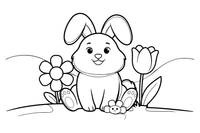 A bunny sitting among spring flowers – Playful Bunny Pet coloring page