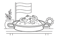 A paella pan full of rice and vegetables (Spain) – World Food Delights coloring page