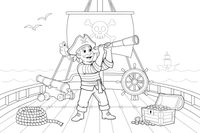 A pirate looking through a telescope on deck – Adventurous Pirate coloring page