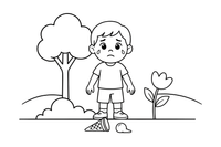 A sad child who dropped their ice cream – Feelings coloring page