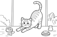 Tabby Cat stretching lazily – Tabby Cat at Play coloring page