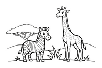 A zebra next to a giraffe – Galloping Zebra Wild coloring page