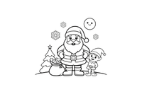 Santa with a little elf helper – Santa Christmas Winter coloring page