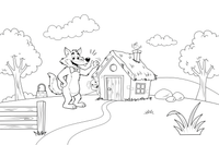 The wolf knocking on the door of a little house – The Three Little Pigs Story coloring page