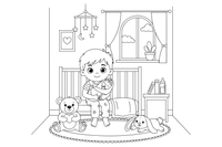 An older sibling gently holding the new baby – Baby coloring page