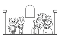 Puss introducing his master to the king and princess – Puss in Boots Story coloring page