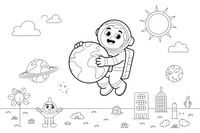 An astronaut hugging planet Earth – Astronaut coloring page