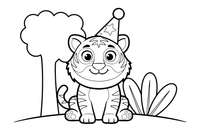 A tiger wearing a little party hat – Playful Tiger Wild coloring page
