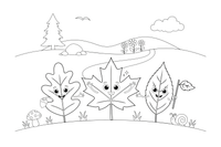 A row of different leaves: oak, maple and birch side by side – Vibrant Leaves Tree coloring page
