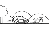 A fast race car zooming next to a slow snail with a trail – Opposite Concepts coloring page