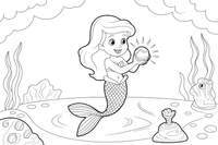 Mermaid holding a glowing pearl in her hands – Mermaid Magical Moments coloring page