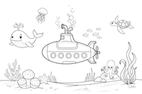 A big yellow submarine deep under the sea – Majestic Ocean Giants coloring page