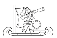 A pirate looking through a telescope on deck – Adventurous Pirate coloring page