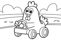 Chicken twisting steering wheel – Chicken Racing Events coloring page