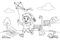 A boy flying a kite in the wind – Kids' Activities coloring page