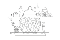 A big glass jar full of round candies with a lid – Candy & Chocolate Sweets coloring page