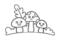 Three mushrooms of different sizes growing together – Mushroom Garden coloring page