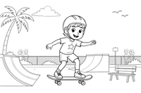 A cute kid on a skateboard wearing a helmet – Cool Skateboarding coloring page