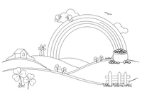 A big rainbow arching over green hills with a pot of gold at the end – St. Patrick's Day coloring page