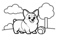Corgi playing with a ball – Corgi Dog Playtime coloring page