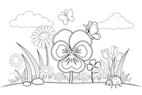 One big wild pansy with rounded petals – Wildflowers coloring page