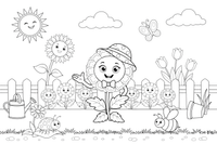 Marigold a row of flowers in a garden bed – Marigold Flower Garden coloring page
