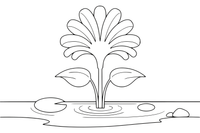 A papyrus plant with a feathery top by the water – Water Plants coloring page