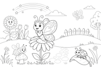 Lavender a butterfly landing on a flower – Lavender Flower Array coloring page