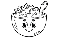 A bowl of berries with a spoon – Juicy Berries coloring page