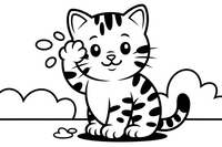 Bengal cat washing its face with a paw – Bengal Cat coloring page