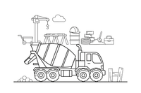 A cement mixer with its big spinning drum – Construction Vehicles coloring page