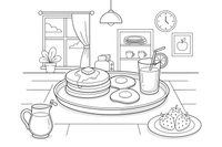 A breakfast tray with pancakes, eggs and juice – Classic Breakfast coloring page