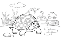 One big tortoise up close, filling the page, its shell divided into simple sections, empty inside – Reptiles & Amphibians coloring page