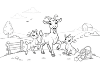 A goat family on a hillside – Goat coloring page