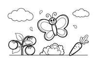 Butterfly flying above a vegetable garden – Butterfly In Floral Scenes coloring page