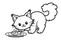 Maine Coon sneaking a fish off the dinner plate – Maine Coon Cat Mischief coloring page
