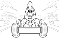 Chicken twisting steering wheel – Chicken Racing Events coloring page