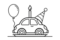 A cake shaped like a car with a candle – Birthday Cake Wishes coloring page