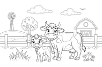A little calf standing next to its mother cow – Baby Animal Pet coloring page