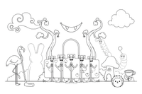 Playing-card soldiers with card bodies standing in a row – Alice in Wonderland Story coloring page