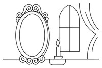 One big oval mirror up close, empty inside – Snow White Story coloring page