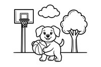 A puppy with a basketball – Dynamic Basketball Players coloring page