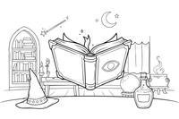 A big spell book with a single eye symbol on the cover – Enchanted Magic Item coloring page